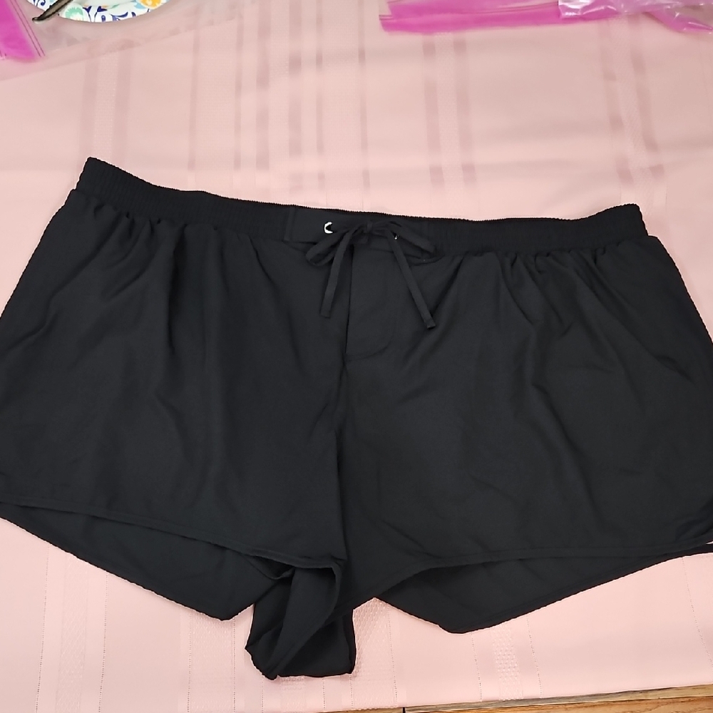 SONNET SHORES Black Lined Strappy Taslan Swim Shorts -Size 24W- New Msrp $58.00